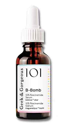 Geek & Gorgeous 101 B-Bomb - 10% Niacinamide Serum, Zinc PCA & Sarcosine, helps enlarged pores, oiliness and blemishes, combination skin, 30ml