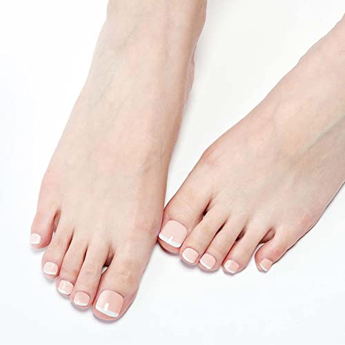 foreverLily 140 PCS French False Toenails, French Short Toenails 14 Size Stick on French Toenails Press on French Toenails Artificial Natural Fre