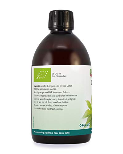 Castor Oil Cold Pressed & Organic 500ml, Unrefined - Pure & Natural, No-GMO, Hexane & Solvent Free, Vegan, For Strong, Healthy, Shiny Hair, Beard