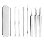 Blackhead Remover Tool Kit,8 Pieces Comedone Extractor Tool Blemish Whitehead Removal Acne Needle Pimple Spot Popper Stainless Steel (Sliver) (An