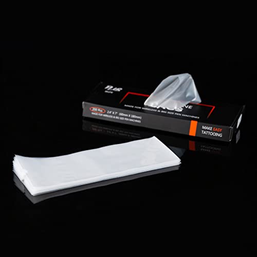 EZ Tattoo Machine Covers - 200pcs (2.4 inch X 7 inch) Disposable Tattoo Pen Machine Bags Transparent White Cartridge Machine Sleeves for Wireless