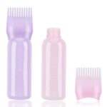 2pcs Hair Oil Applicator Bottle, 60ml, Hair Dye Brush Bottle, Root Comb Applicator Bottle, Pink+Purple, Suitable for Salon Dry Cleaning, Dyeing,