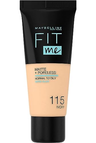 Maybelline Fit Me Foundation, Matte & Poreless, Full Coverage Blendable Normal to Oily Skin, 115 Ivory 30ml
