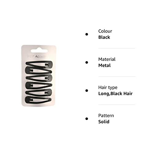 Set of 6 Black Enamelled Metal Hair Clips Snap Bendies Sleepies 5cm (2) by Pritties Accessories