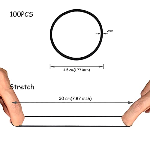 Elastic Hair Bands, 100pcs Black 2mm Elastic Hair Ties Ponytail Holders, Bulk Hair Ties No Metal Gentle Elastics for Women Girls Men Kids