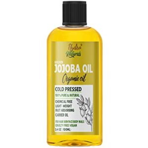 100% Pure Golden Jojoba Oil Organic Cold Pressed Unrefined Virgin Hexane Free for Face, Hair, Body, Skin Care, Cuticles, Massage Carrier Oil (Isr