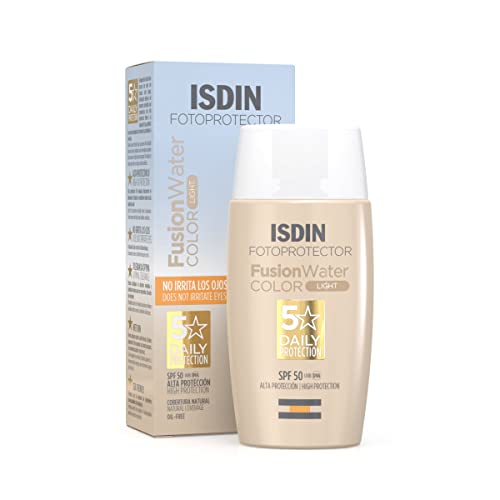 ISDIN Fusion Water Color SPF 50 (Medium) 50ml , Tinted daily facial sun cream , Ultra-light texture