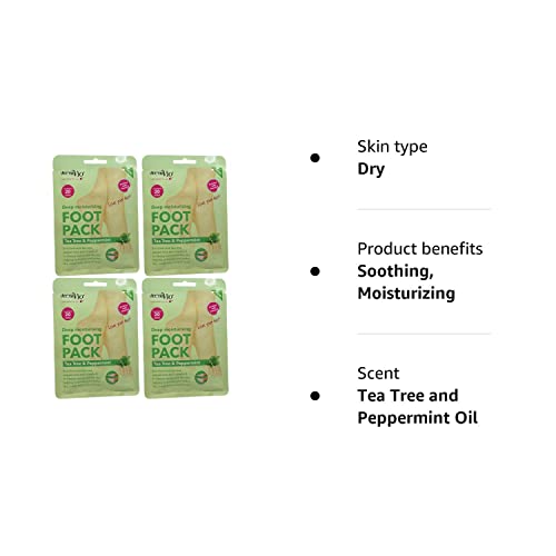 Derma V10 Foot Pack Mask (4 Pack) Deep Moisturising Tea Tree and Peppermint Oil, Honey and Almond Oil Moroccan Argan Oil & Hemp Seed Oil (Tea Tre