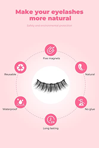 Magnetic Eyelashes,5 Pairs Upgraded Eyelashes with Eyeliner Kit,2 Tube Eyeliners with Magnetic Eyelashes Natural Look, Realistic and Soft False E
