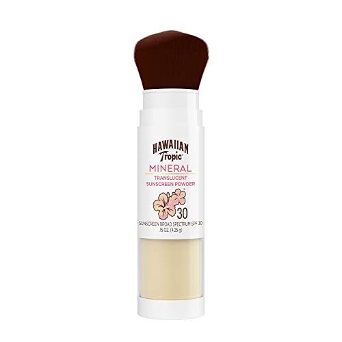 Hawaiian Tropic Mineral Powder Sunscreen Brush, SPF 30 | SPF Powder Sunscreen for Face, Brush On Sunscreen Powder for Face, Translucent Powder Su