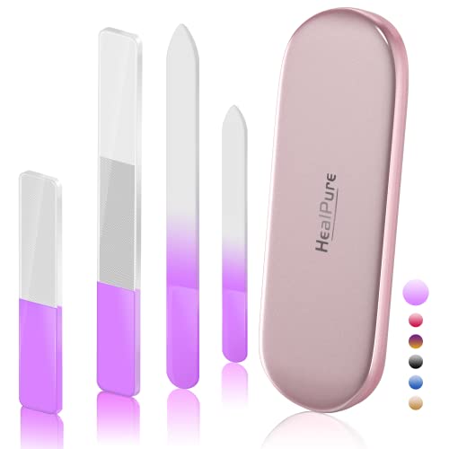 Glass Nail File and Shiner – 4PC Double Sided Etched Crystal Nail Buffer Files and Nano Nail Polishers, Professional Salon Manicure Tools Kit for
