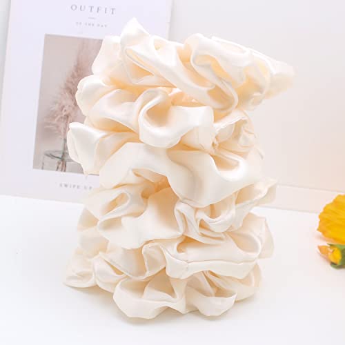 Jeffan 6 Pieces Hair Scrunchies Satin Elastic Soft Hair Ties Scrunchy Hair Bands for Women Girls (Beige)