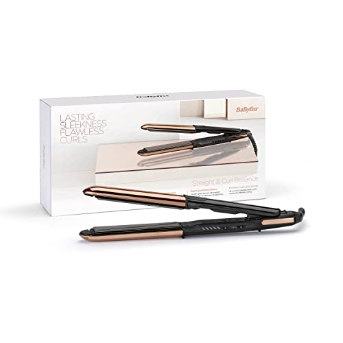 BaByliss Straight and Curl Brilliance Hair Straightener and Curler, curved metal design, Up to 235C True-Titanium plates