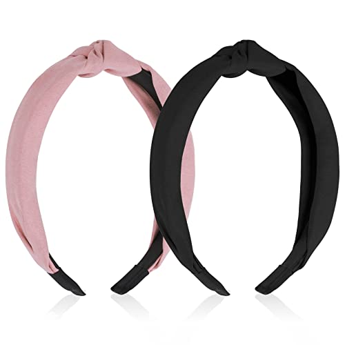 Sibba 2 PCS Headbands Tiaras Birthday Crown Black Twist Knotted Knot Vintage Headwraps Accessories Elastic Hair Bands Thick Plastic Velvet Big He