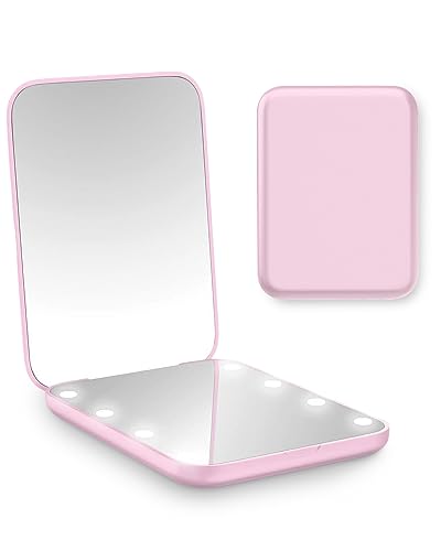 Rantizon Portable Makeup Mirror Dimmable 8 LEDs Lighted Mirror 1X & 2X Magnification Cosmetic Illuminated Handbag Mirror FoldablePocket Mirror Co