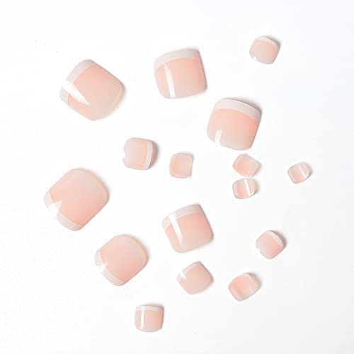 foreverLily 140 PCS French False Toenails, French Short Toenails 14 Size Stick on French Toenails Press on French Toenails Artificial Natural Fre