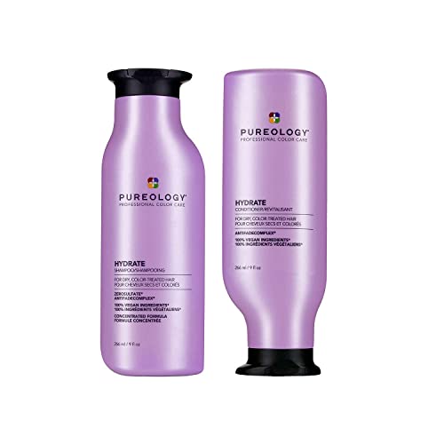 Pureology Hydrate Moisturising Shampoo and Conditioner Duo Set, For Medium to Thick Dry, Colour Treated Hair, Vegan Formulas, Sulphate Free for a