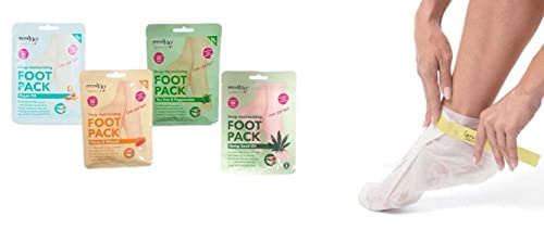 Derma V10 Foot Pack Mask (4 Pack) Deep Moisturising Tea Tree and Peppermint Oil, Honey and Almond Oil Moroccan Argan Oil & Hemp Seed Oil (Tea Tre