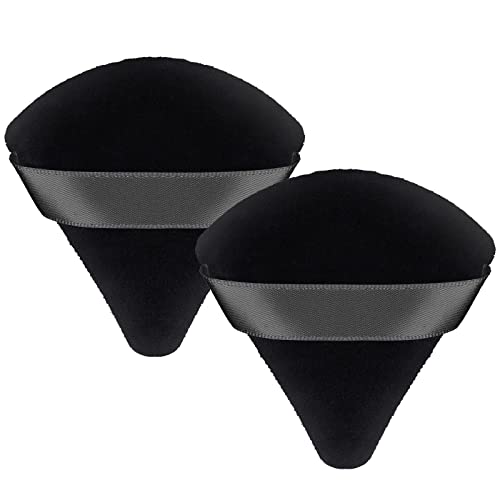 Patelai 2 Pcs Powder Puff Makeup Triangle Soft Sponge Reusable Sponges with Strap for Loose Cosmetic Foundation Wet Dry (Black)