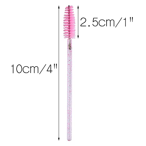 GCQQ 50Pcs Eyelash Wands Disposable, Crystal Mascara Wands Pink, Spoolies Eyelash Brushes for Lash Extensions, Eyebrow Separate
