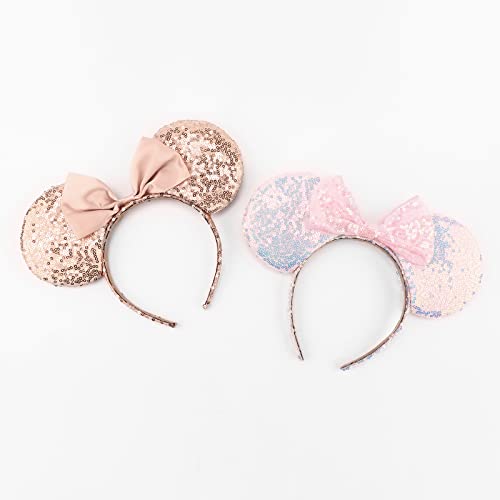 DRESHOW 2 Pack Mouse Ears Bow Headbands Glitter Party Decoration Cosplay Costume for Girls & Women