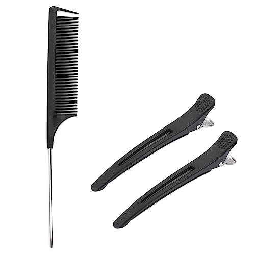 HY DOT Hair Comb - Rat Tail Comb Fine Tooth Pin Tail Comb Sectioning Hairdressing Styling Cutting Parting Tails Comb With Metail Tail & 2 large S