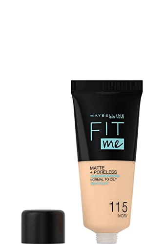 Maybelline Fit Me Foundation, Matte & Poreless, Full Coverage Blendable Normal to Oily Skin, 115 Ivory 30ml
