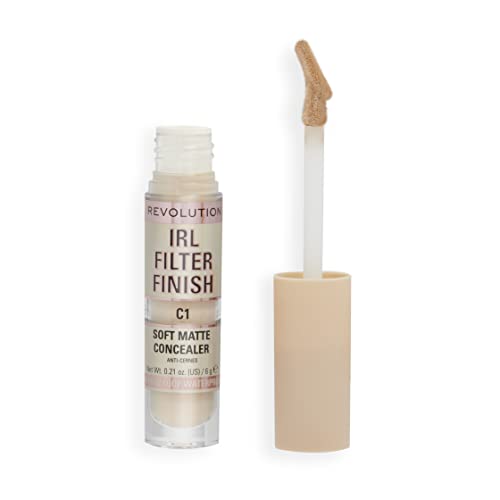 Makeup Revolution, IRL Filter Finish, Soft Matte Concealer, Medium to Full Coverage, C1, Fair to Light Skin Tones, 6g