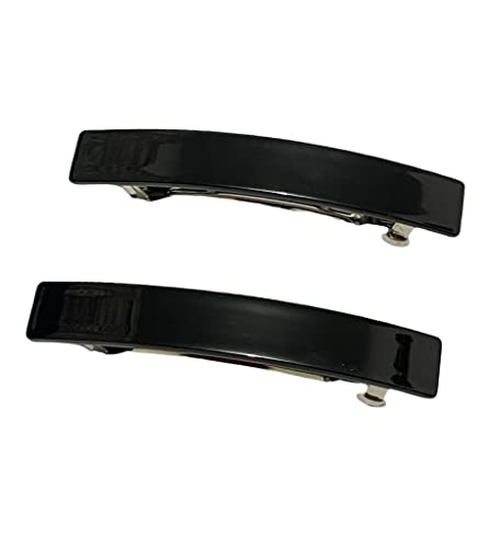2pcs Large Rectangular French Design Hair Barrette Clip Pins Grips Smooth Elegant Womens Girls Hair Clips Slides Accessories Length 8CM (2pcs Bla