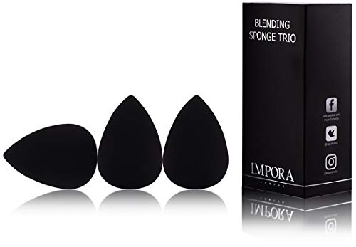 Beauty Makeup Blender/Foundation Sponge Trio Set by Impora London. Original Teardrop/Egg Shape. Vegan, Latex Free. For use with Liquids, Conceale