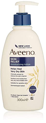 Aveeno Skin Relief Moisturising Lotion | Soothes Skin From Day 1 | For Very Dry and Irritable Skin Care | With Shea Butter and Prebiotic Oatmeal,