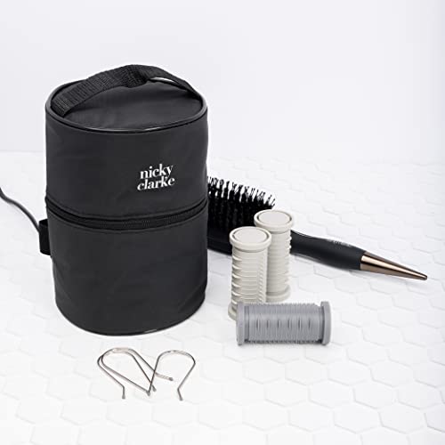 Nicky Clarke Heated 25 mm Rollers Compact Travel Set of 12, Ionic Self Grip with Pin Clips and Zip Storage Bag - NHS006, Grey