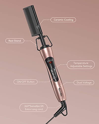 Hot Comb Electric by Terviiix, Hot Comb for Wigs, Afro Hair & Beard, Anti-Scald Straightening Comb with Keratin & Argan Oil Infused Teeth, Temper