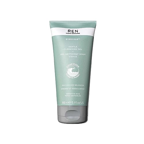 REN Clean Skincare Evercalm™ Gentle Cleansing Gel | Non-Drying Cleanser for Sensitive Skin | Soothes & Balances | Step 1: Cleanse