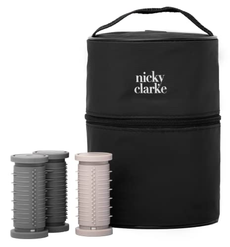 Nicky Clarke Heated 25 mm Rollers Compact Travel Set of 12, Ionic Self Grip with Pin Clips and Zip Storage Bag - NHS006, Grey