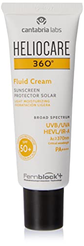 Heliocare 360 Fluid Cream SPF50+ 50ml / Sun Cream For Face/Daily UVA, UVB Visible light and infrared-A Anti-Ageing Sunscreen Protection/Dry and N
