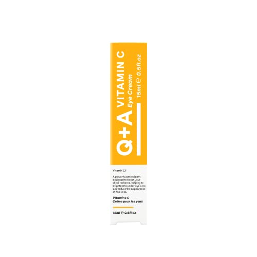 Q+A Vitamin C Eye Cream, a blend of Vitamin C, Cherry Extract, and Glycogen, to reinvigorate delicate skin, delivering an essential hit of moistu