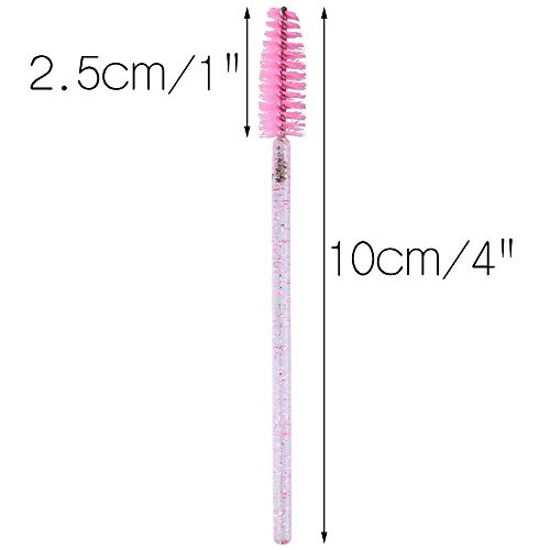 G2PLUS 300 PCS Disposable Eyelash Brushes - Pink Eyelash Spoolies for Extensions - Crystal Mascara Wands -Eyelash Extension Brush Applicator for