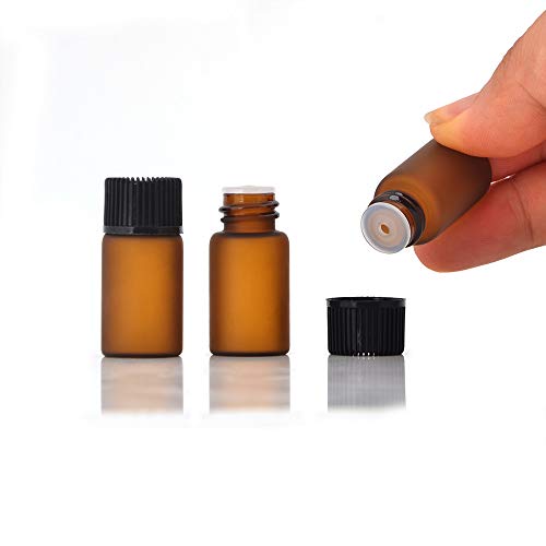 Enslz 3ml 50Pcs Mini Amber Glass Essential Oils Sample Bottles Empty Refillable Brown Glass Perfume Bottles (Brown, 3ml)