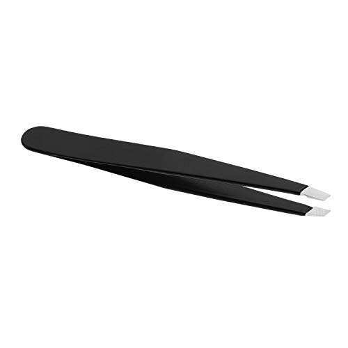 Eyebrow Tweezers Stainless Steel Facial Hair Removal Tweezers in Black Matte with Slanted Tip for Easy Plucking by AURAY