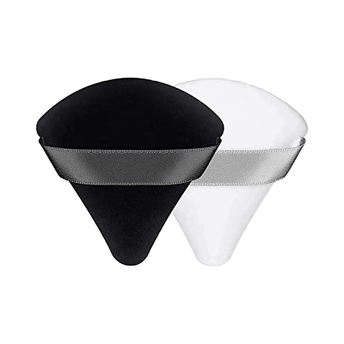 QLines® Powder Puff 2 Pcs - Triangle Powder Puffs - Soft & Resuable Foundation Makeup Sponge with Silky Ribbon - Perfect for Pressed and Loose Po