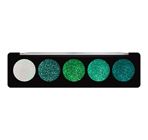 Profusion Cosmetics Emerald Gems 5 Shade Glitter Eyeshadow Palette, Multicolour