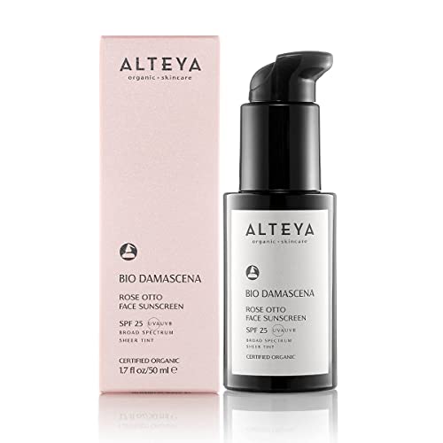 Alteya Organic Rose Otto Face Sunscreen Bio Damascena SPF25 50ml - Certified Organic - Broad spectrum - Sheer tint