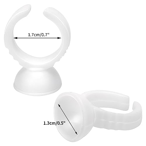 G2PLUS White Eyelash Glue Holder Ring - 100PCS Lash Extension Glue Rings - Small Disposable Plastic Glue Cups Rings for Eyelash Extension, Tattoo