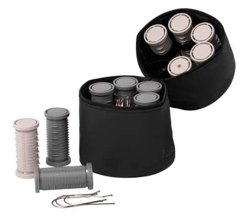 Nicky Clarke Heated 25 mm Rollers Compact Travel Set of 12, Ionic Self Grip with Pin Clips and Zip Storage Bag - NHS006, Grey