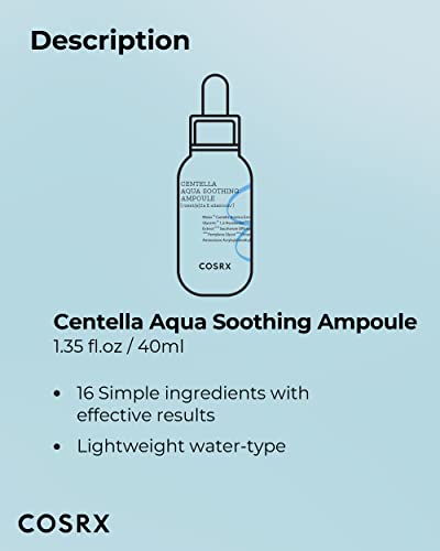 COSRX Hydrium Centella Aqua Soothing Ampoule | 40ml/1.35 fl.oz | Centella Asiatica (Cica) 42% Lightweight Facial Moisturiser Essence | Daily Seru