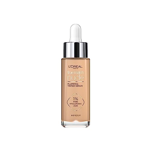 L'Oreal Paris True Match Tinted Serum Foundation, 1% Hyaluronic Acid, Hydrating Formula, Replumps Skin in 1 Hour for a Natural Glowing Finish, 30