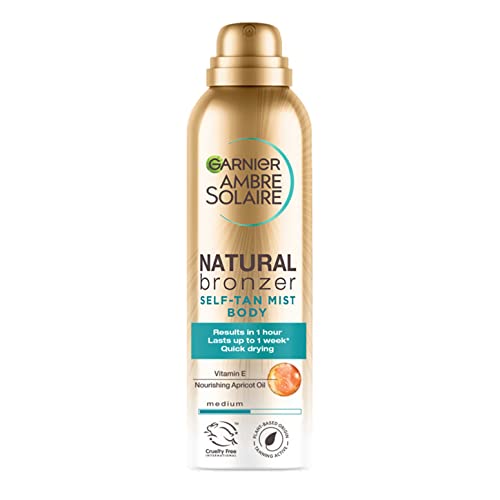 Garnier Ambre Solaire Natural Bronzer Quick Drying Body Self Tan Mist, Medium, Intense & Streak Free Fake Tan, Lasts Up to 1 week, Approved by Cu