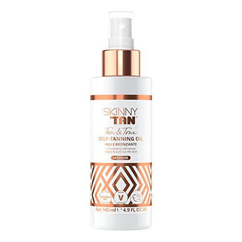 Skinny Tan Tan & Tone Self Tan Oil - Streak Free Natural Looking Fake Tan with Coconut Oil, Enriched with Guarana Extract to Tone & Firm Skin, Cr