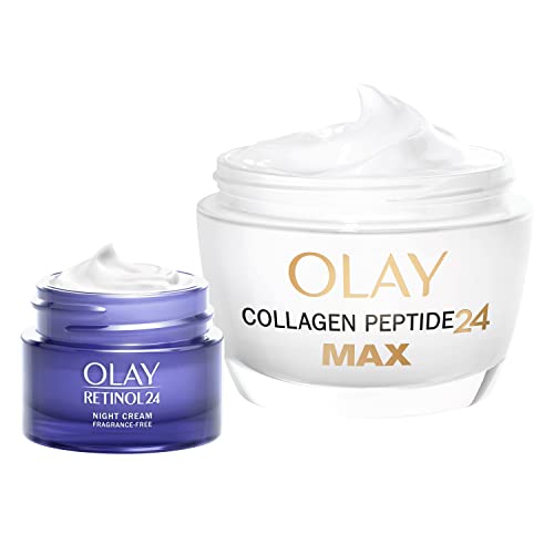 Olay Day &Night Set: Collagen Peptide 24 MAX Day Face Cream, 50ml, With Retinol 24 Face Cream, 15ml, Instantly Hydrates For 24H, For Strong And G